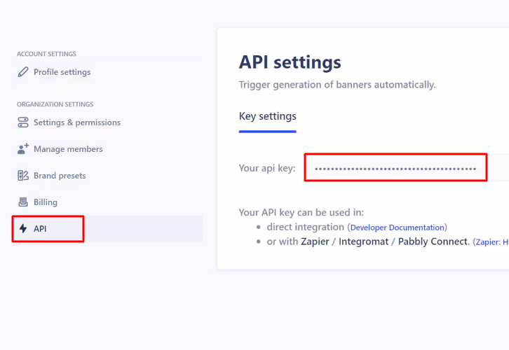 Copy the API Key Abyssale