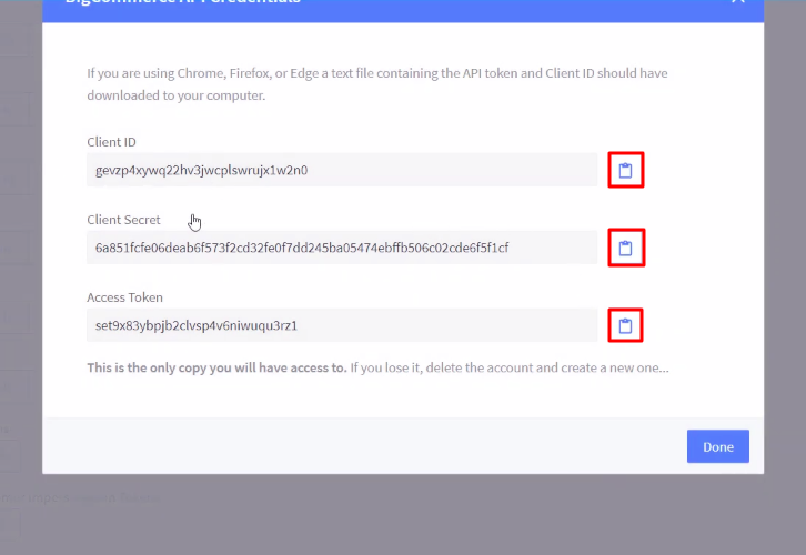 Copy the Credentials BigCommerce