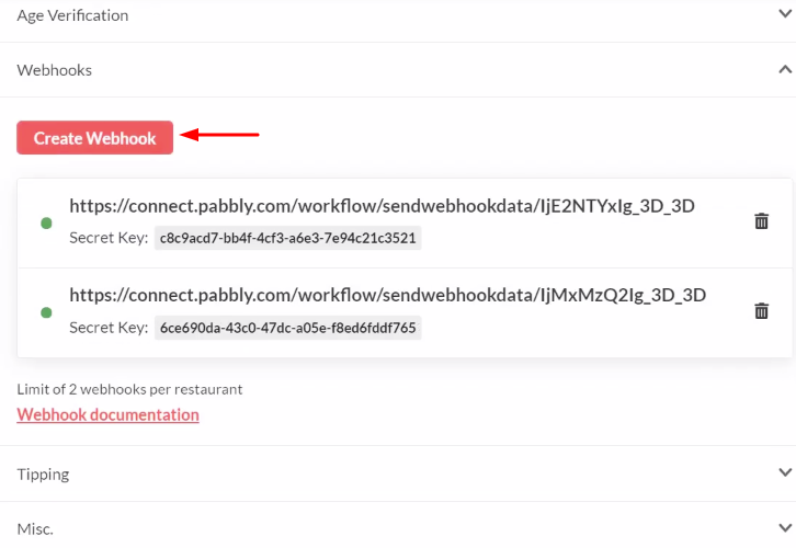 Create Webhook Cloudwaitress