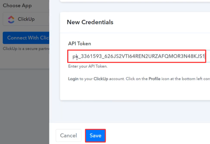 Paste API Token