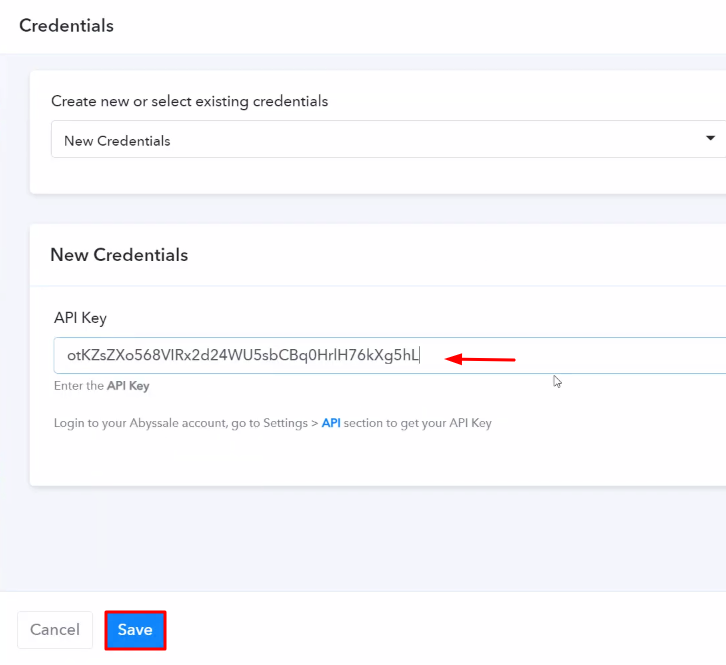 Paste the API Key Abyssale