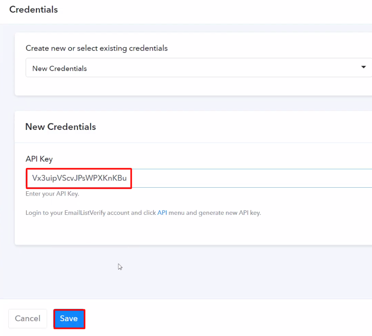 Paste the API Key EmailListVerify