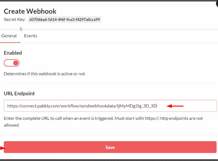 Paste the Webhook URL