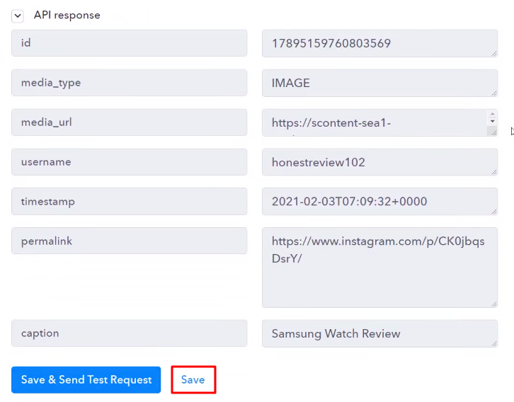 Save API Response Instagram