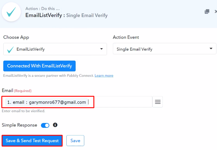 Send Test Request EmailListVerify