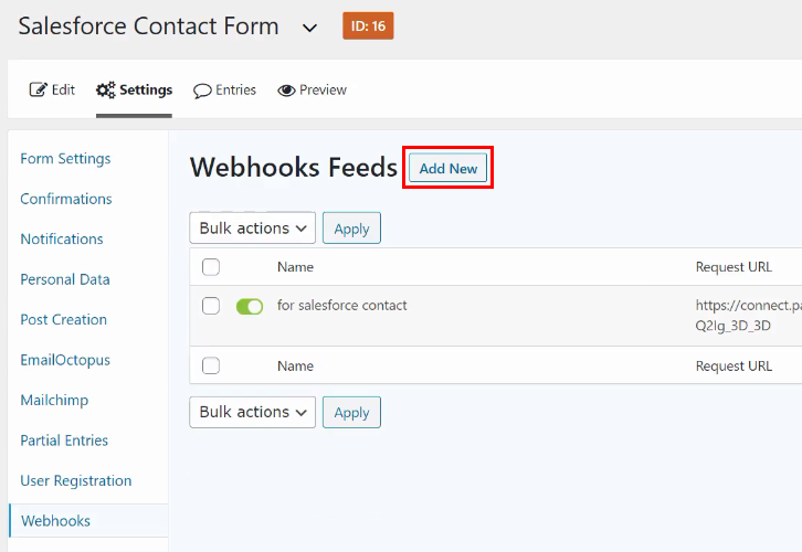 Add New Webhook