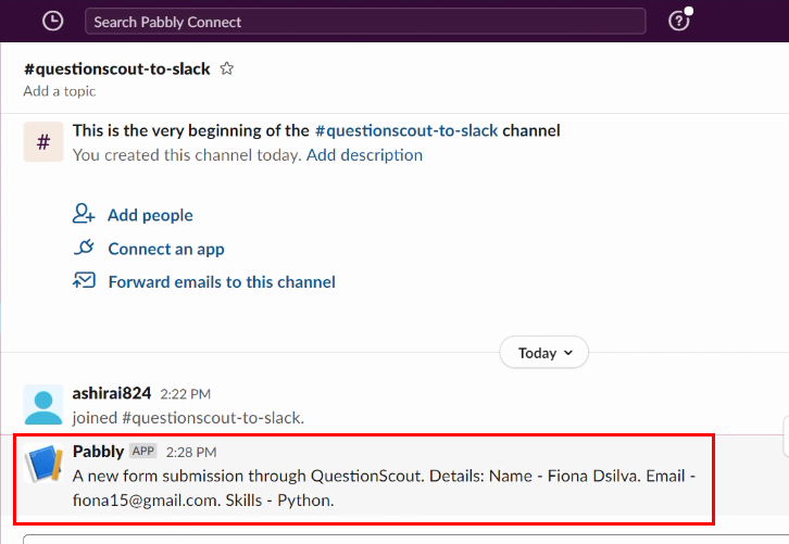 Check Response for QuestionScout to Slack Integration