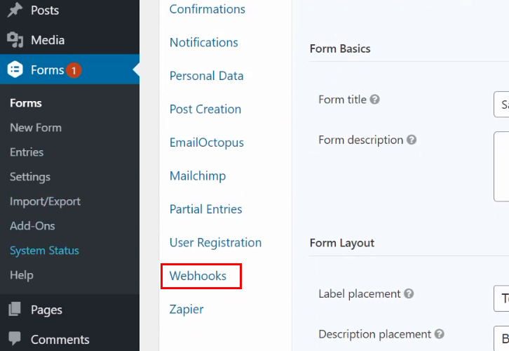 Click on Webhooks