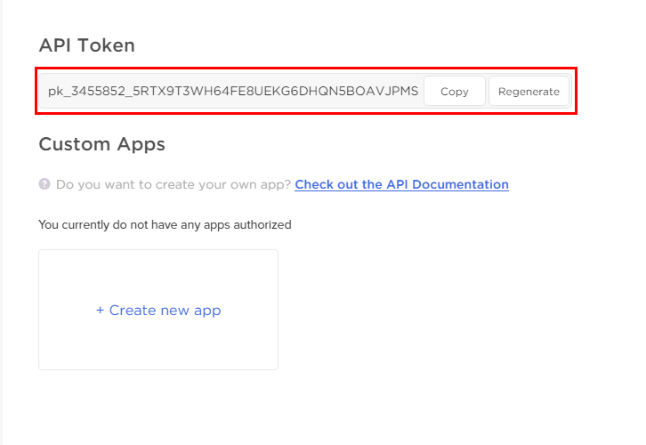Copy API Token for Google Calendar to ClickUp Integration