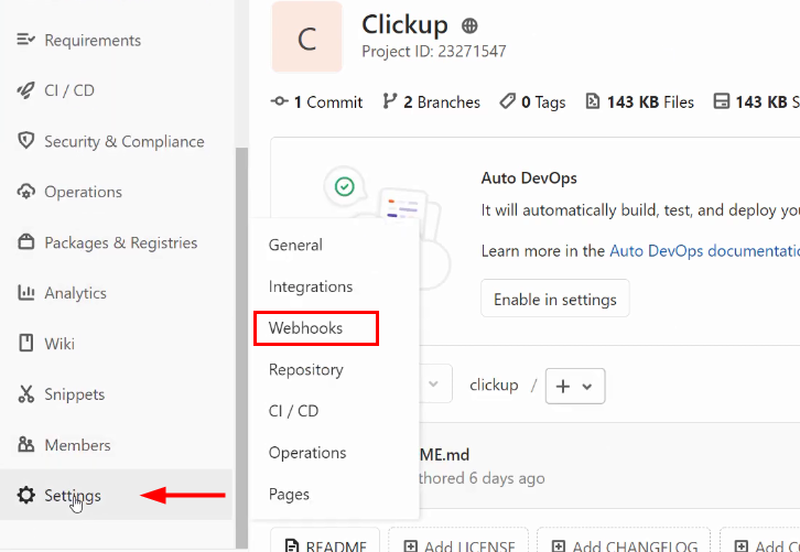 Go to Settings GitLab