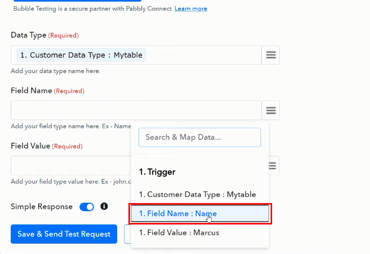 Map the Fields for Google Sheets to Bubble Integration