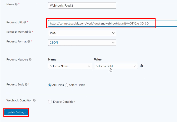 Paste the Webhook URL for Gravity Forms to Salesforce Integration