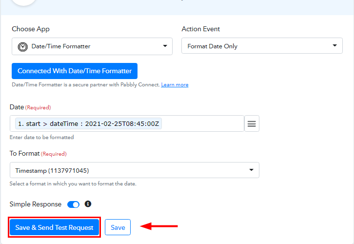 Save and Send Test Request for Google Calendar to ClickUp Integration