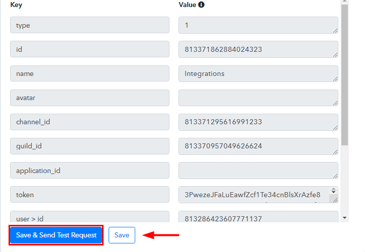 Save and Send Test Request for Google Sheets to Discord Integration