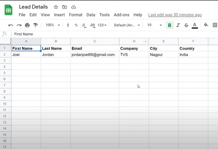 Create a Google Sheets