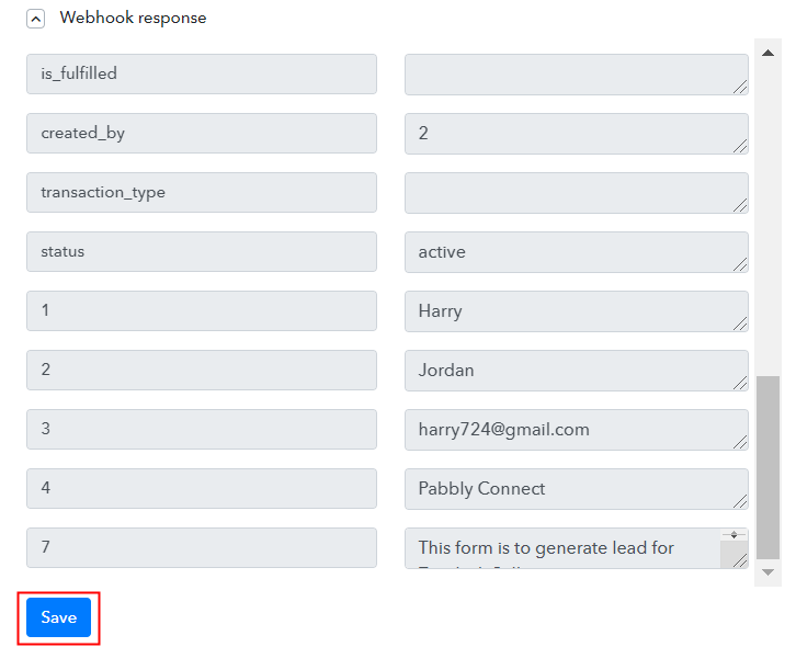 Test the Response in Pabbly Connect Dashboard