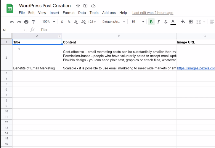 Create a Google Sheets