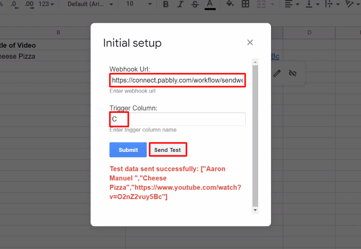 Paste the Webhook URL Google Sheets