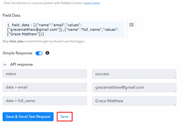 Save API Response Data Transformer