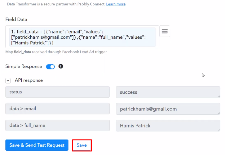 Save the API Response Data Transformer