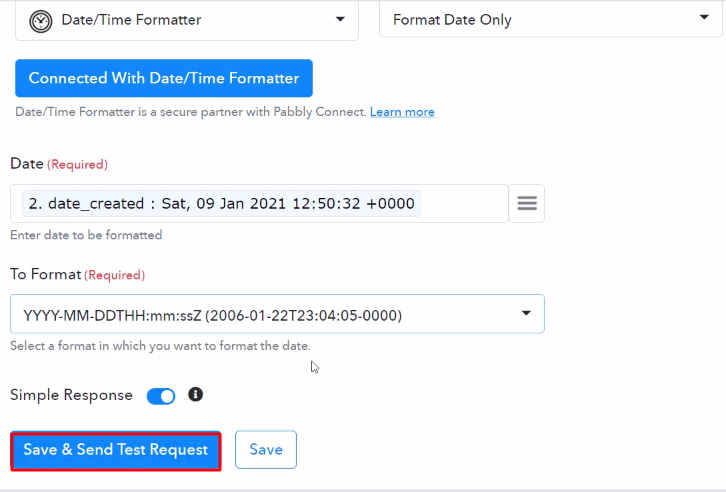 Send Test Request Date Formatter