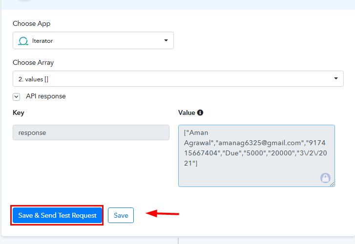 Save and Send Test Request for Google Sheets to WhatsApp Integration