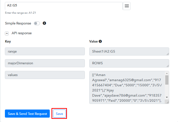 Save the Response for Google Sheets to Gmail Integration