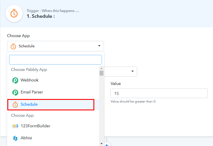 Select Schedule for Google Sheets to WhatsApp Integration