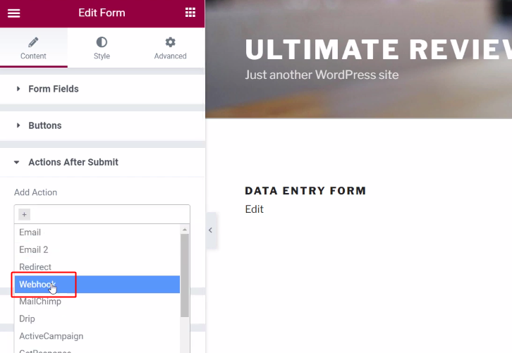 Add Action Webhook for Elementor to Google Sheets