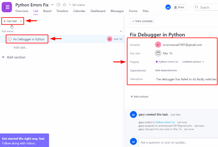 Add Task for Asana to Google Sheets