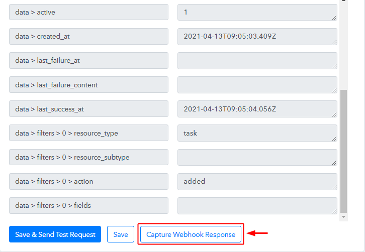 Capture Webhook Response for Asana to Google Sheets