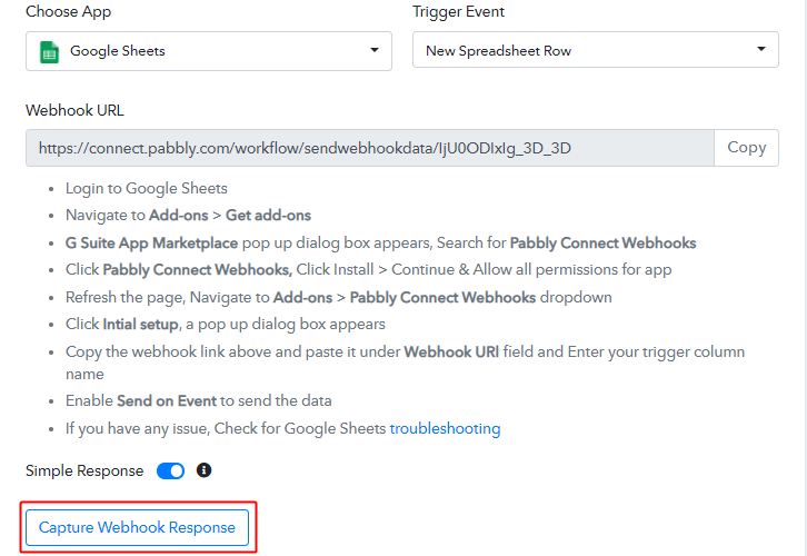 Capture Webhook Responsefor Google Sheets to Gmail Integration