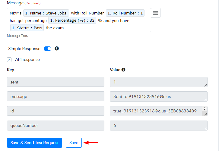 Check & Save Action API Response for Google Sheets to WhatsApp Integration