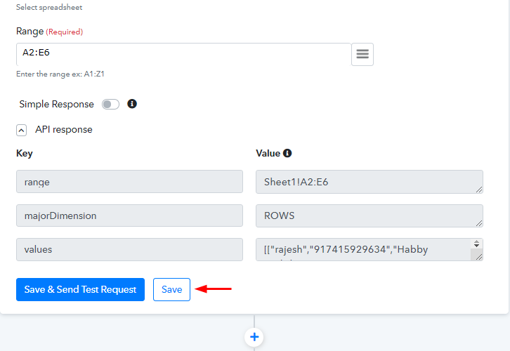 Check and Save the API Response for Google Sheets to WhatsApp Integration