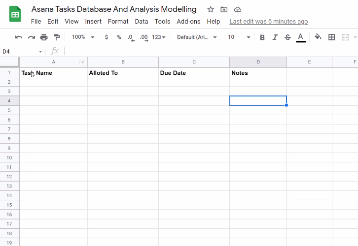 Create Google Sheet for Asana to Google Sheets