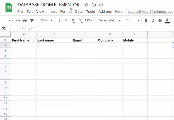 Create Google Sheet for Elementor to Google Sheets