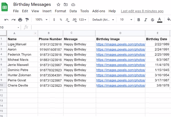 Create Spreadsheet for Google Sheets to WhatsApp Integration