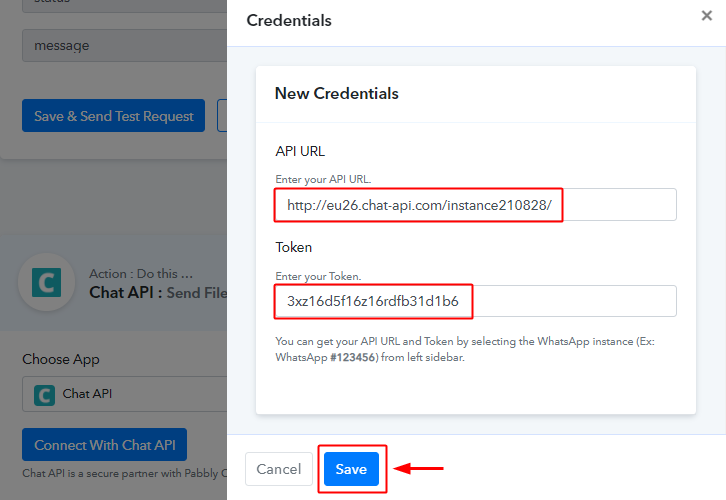 Eneter API URL & Token for Google Sheets to WhatsApp Integration