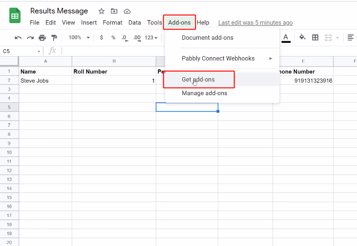 Get Addon for Google Sheets to WhatsApp Integration