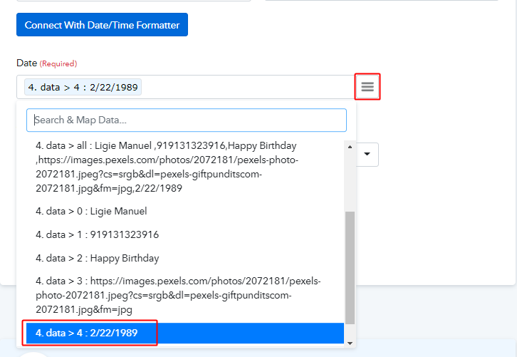 Map Birthdate for Google Sheets to WhatsApp Integration