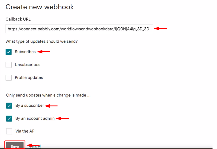 Paste Webhook URL for Mailchimp to WhatsApp Integration