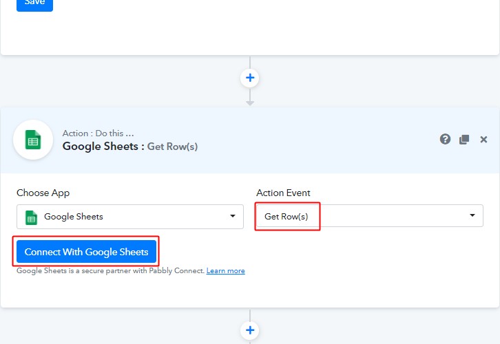 Select Event Connect with Google Sheets for Google Sheets to WhatsApp Integration