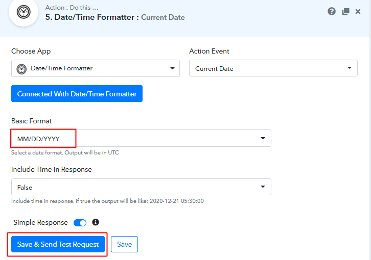 Select Format and Send Test Request for Google Sheets to WhatsApp Integration