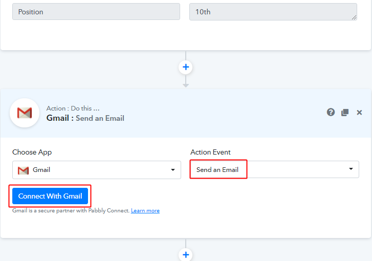 Select event and Connect with Gmail for Google Sheets to Gmail Integration