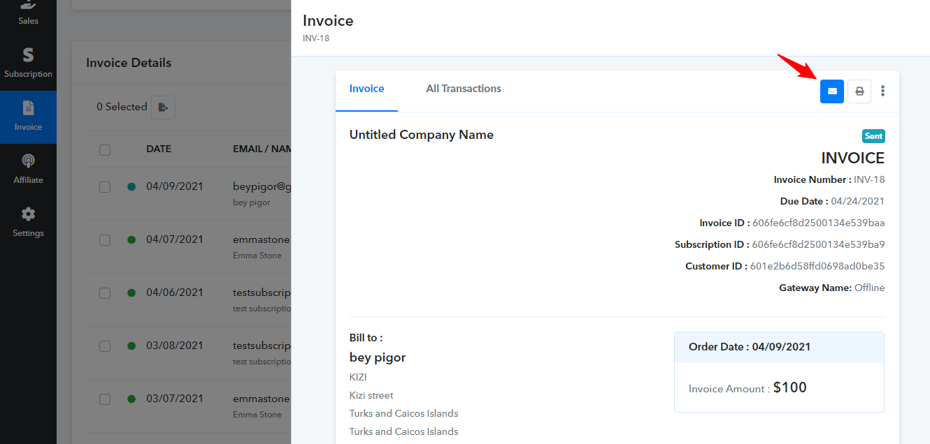 Share Invoice in Email