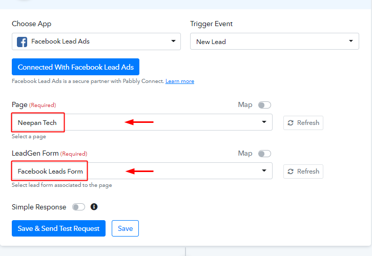 select_page_and_form_for_facebook_to_google_sheets