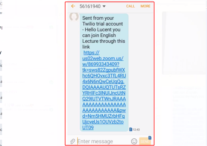 Action SMS Response for Zoom to Twilio Integartion