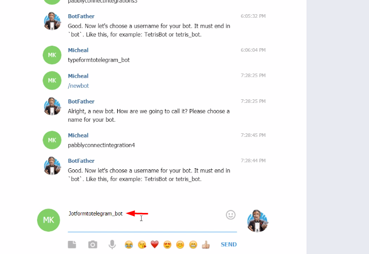 Bot Username to Send JotForm Submissions to Telegram Account