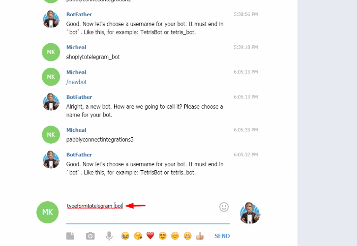 Bot Username to Send Telegram Messages on Form Submissions