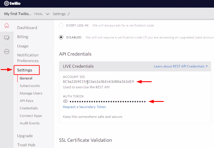 Copy Twilio SID & Token to Send Zoom Meeting Invite via SMS